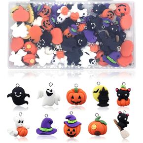 60PCS Halloween Resin Charms for Jewelry Making Bulk with Box, 3D Cartoon Bracelets Charms DIY Pendant Cute Charms for Necklace Earrings Keychains Bracelet