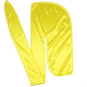 Men Silk Durag Long Straps Bandanas for Men Headwear Waves Cap (Yellow)
