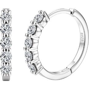 Moissanite Earrings Huggie Hoop Earrings 0.6ct D Color VVS1 Lab Created Diamond Earrings 18K White Gold Plated Sterling Silver Earrings Dainty Small Huggie Hoops Women Men