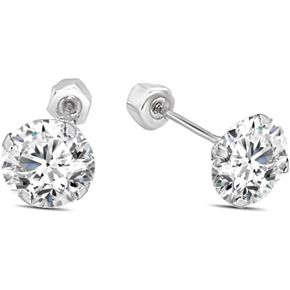 10K Gold Large mm CZ Stud Earrings 4 Prong with Secure Backing Posts