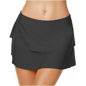 Women Swim Skirt Tummy Control A-Line Skirted Bikini Bottom Solid Color Swimsuit