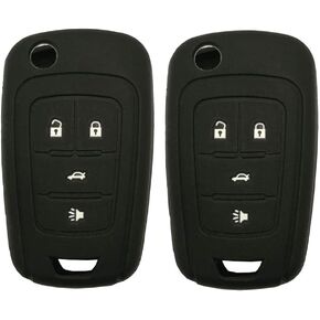2 Pack Keyless Entry Remote Car Flip Key Fob Outer Shell Cover Soft Rubber Silicone Protector Keyless Jacket Case for Chevrolet Camaro Cruze Chevy Equinox Sonic Terrain Key Fob, Black/Pink