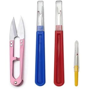Generic （4 Pieces） Colorful Seam Ripper Assortment Thread Remover Kit 2 Big and 1 Small Handy Stitch Ripper Sewing Tools with 1 Scissors for Removing Unwanted Hems and Seams