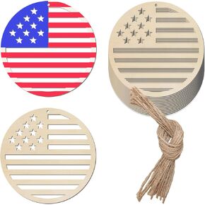 4in Patriotic Star Hanging Wood Independence Day Unfinished Wood with Twines DIY Craft Ornament for Independence Day Wedding Birthday Birthday 4th of July Theme Party Decoration 20Pack