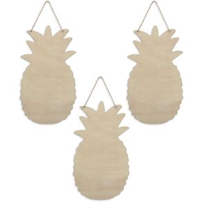 JANOU 3pcs Pineapple Shaped Unfinished Wood Sign Blank Pineapple Hanging Wooden Plaque DIY Craft Project Wood Sign with Rope Door Wall Art Decorative, 7.9x4.4 Inch