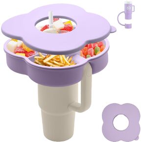 Snack Bowl with Lid for Stanley 30 oz Tumbler with Handle, Silicone Snack Tray Snack Ring for Stanley Cup Accessories, Suitable for Car Cup Holder or Outdoor, Rose Quartz
