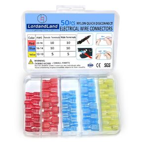50PCS Nylon Spade Quick Disconnect Connectors Kit 22-10 AWG Male and Female Electrical Wire Connectors Kit Electrical Insulated Wire Crimp Cold-Pressed Terminals for Automotive,Electronics