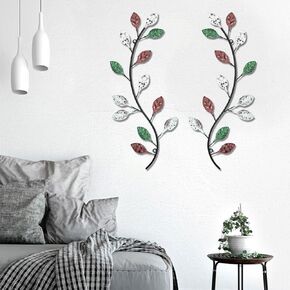 Vofstand Metal Wall Decor Living Room - 2 Pieces Metal Leaves Wall Decor Wall Art for Living Room Bedroom Kitchen Above Bed Wall Decor Modern Farmhouse Boho Home Decorations Olive Branch Leaf