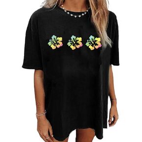 Hawaiian Shirts Women Oversized Hawaii Graphic Flower Shirt Casual Summer Vacation Hawaii Trip Tees Tops