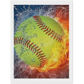 Qoekrfu Diamond Painting Number Kits for Adults,Water Fire Softball 5D Diamond Full Drill Crystal Rhinestone DIY Diamond Embroidery Pictures Arts Craft for Home Wall Decor 12''x16''