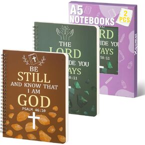 2Pack A5 Cross Religious Spiral Notebooks - Inspirational Bible Verses Notebooks Ruled Hardbound Lined Writing Journal Christian Christmas Gift Sunday School Supplies (Red & Purple)