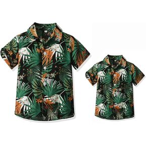 Father and Son Matching Hawaiian Shirt Summer Short Sleeve Family Beach Shirts Leaves Print Holiday Tops