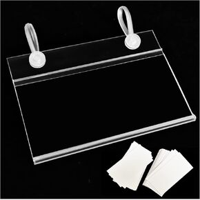 140 PCS Plastic Wire Shelf Label Holder - Shelf Label Holders 3.1" x 1.6", Wire Basket Label Holders with Hook and 140pcs Label Inserts