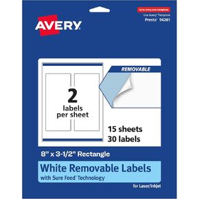 Avery Matte White Removable Rectangle Labels with Sure Feed Technology, Print-to-The-Edge, 8" x 3.5", 100 Removable Labels, Laser/Inkjet Printable Labels