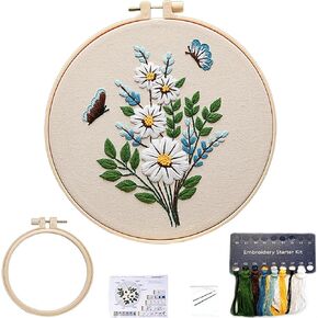 Embroidery Kit for Beginners，Plants Flowers Pre-Stamped Pattern Kits for Adults with Hoop, Easy to Follow Needlework (3 Set)