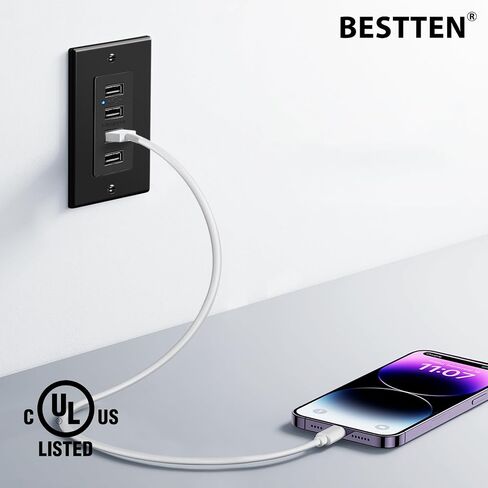 BESTTEN USB Receptacle Outlet, 4.2A/21W High-Speed 4 USB Wall Charging Outlet with LED Indicator, Quad USB Charger Ports with Decorator Wallplate, UL Listed, White in Saudi Arabia