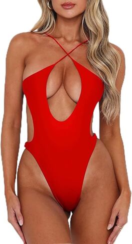 xxxiticat Women's Hollow Out Bathing Suit Sleeveless Bandage Criss Cross Cutout One Piece Swimwear High Cut Swimsuit in Saudi Arabia