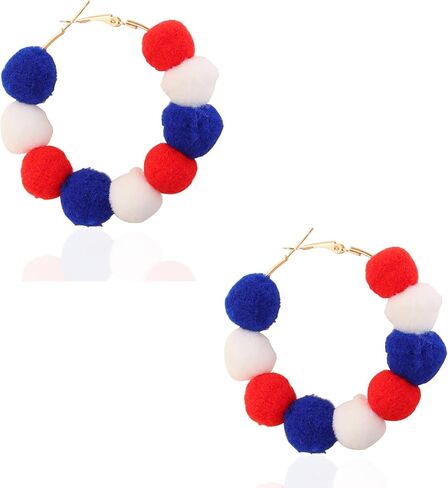 4th of July Earrings Hoop Earrings for Women,American Flag Patriotic Earrings Red White Blue Polymer Earrings Independent Day USA Circle Earrings Holiday Jewelry Gifts in Saudi Arabia