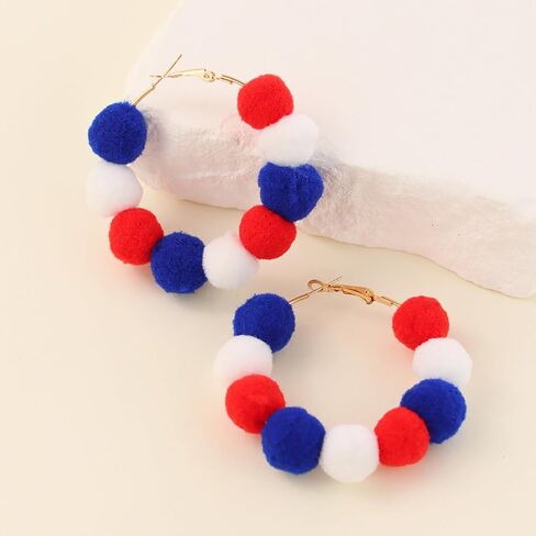 4th of July Earrings Hoop Earrings for Women,American Flag Patriotic Earrings Red White Blue Polymer Earrings Independent Day USA Circle Earrings Holiday Jewelry Gifts in Saudi Arabia