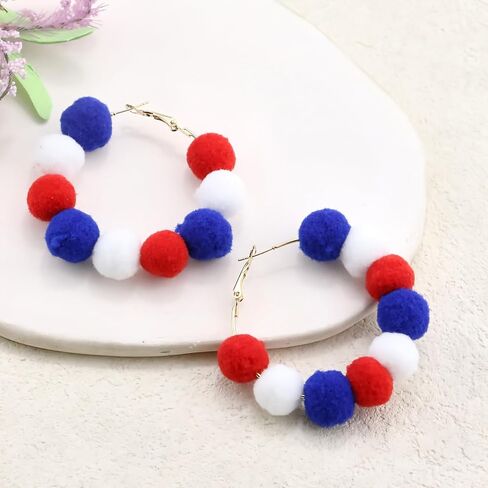 4th of July Earrings Hoop Earrings for Women,American Flag Patriotic Earrings Red White Blue Polymer Earrings Independent Day USA Circle Earrings Holiday Jewelry Gifts in Saudi Arabia
