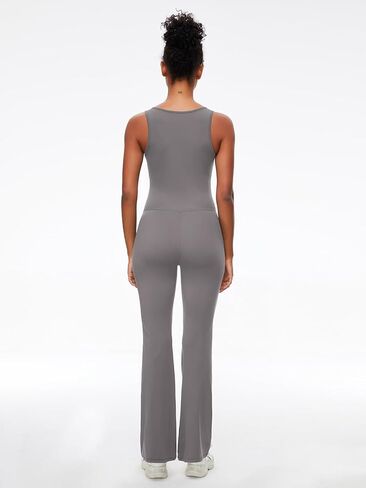 Sexyasasii Flare Jumpsuits for Women Square Neck Sleeveless Tank Top Wide Leg Full Bodysuit Workout Yoga Onesie with Pockets in Kuwait