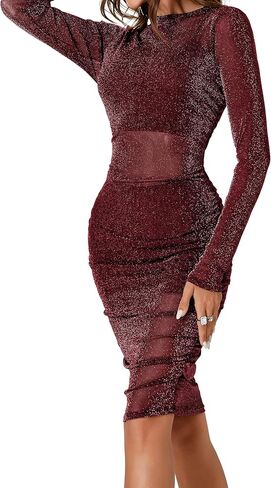 فستان نسائي شبكي لامع مكون من 3 قطع بأكمام طويلة مع شورت كامي in Kuwait