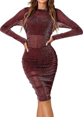 فستان نسائي شبكي لامع مكون من 3 قطع بأكمام طويلة مع شورت كامي in Kuwait