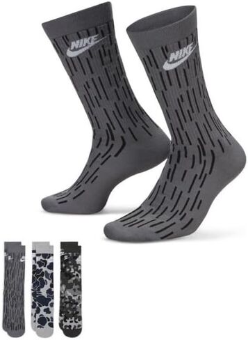 Nike Mens 3 Pair Pack Everyday Essential Gray Camo Print Crew Socks in Saudi Arabia