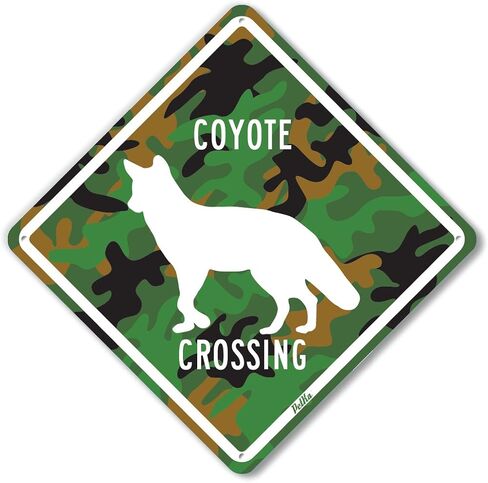 لافتات ورسومات PetKa PKAC-0018-NA_10x10 لافتة ألومنيوم "Coyote Crossing"، مقاس 10 بوصة × 10 بوصة، أسود على أصفر in Saudi Arabia