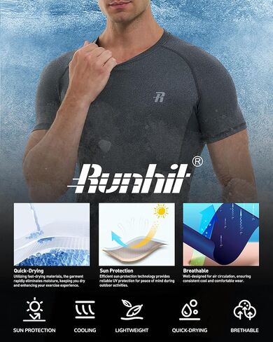 قمصان ضغط قصيرة الأكمام من Runhit للرجال، تي شيرت ضغط رجالي رائع سريع الجفاف، قاعدة أساسية للتمرين الرياضي in Kuwait
