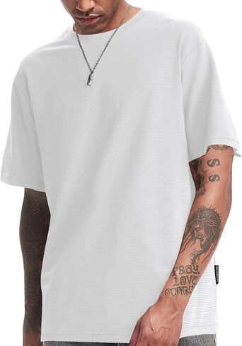 Men's Heavyweight Cotton Crew Neck T-Shirts Short Sleeve Oversized Basic Classic Tees in Saudi Arabia