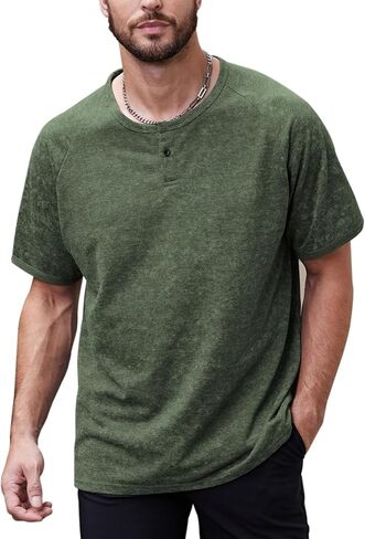 Muscle Killer Men's Henley Shirt Short Sleeve Fashion Retro Tee Shirt Summer Casual Button Washed T Shirt in Saudi Arabia