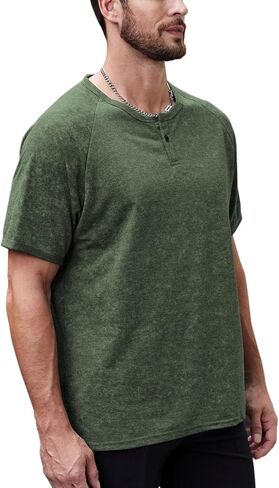 Muscle Killer Men's Henley Shirt Short Sleeve Fashion Retro Tee Shirt Summer Casual Button Washed T Shirt in Saudi Arabia