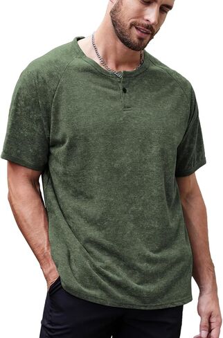 Muscle Killer Men's Henley Shirt Short Sleeve Fashion Retro Tee Shirt Summer Casual Button Washed T Shirt in Saudi Arabia