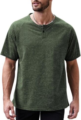 Muscle Killer Men's Henley Shirt Short Sleeve Fashion Retro Tee Shirt Summer Casual Button Washed T Shirt in Saudi Arabia