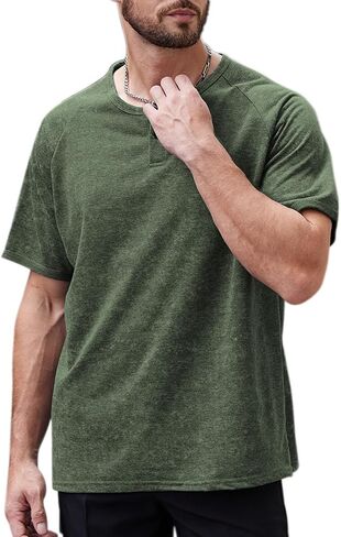 Muscle Killer Men's Henley Shirt Short Sleeve Fashion Retro Tee Shirt Summer Casual Button Washed T Shirt in Saudi Arabia