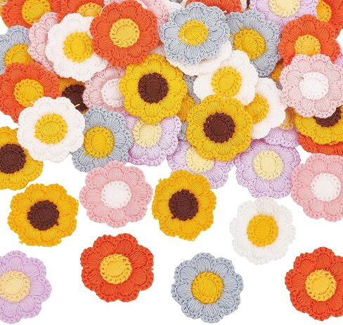 FINGERINSPIRE 100 PCS 5 Colors Crochet Flowers Applique 1inch Sewing Flowers Cloth Patches Handmade Knitted Flowers Patches Crocheted Floral Costume Accessories for Clothing Repair DIY Craft Decor in Saudi Arabia