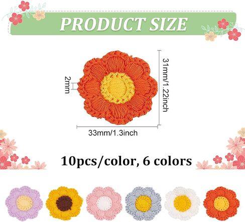 FINGERINSPIRE 100 PCS 5 Colors Crochet Flowers Applique 1inch Sewing Flowers Cloth Patches Handmade Knitted Flowers Patches Crocheted Floral Costume Accessories for Clothing Repair DIY Craft Decor in Saudi Arabia