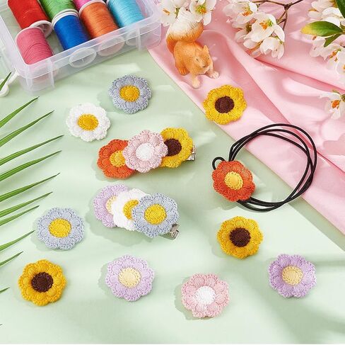 FINGERINSPIRE 100 PCS 5 Colors Crochet Flowers Applique 1inch Sewing Flowers Cloth Patches Handmade Knitted Flowers Patches Crocheted Floral Costume Accessories for Clothing Repair DIY Craft Decor in Saudi Arabia