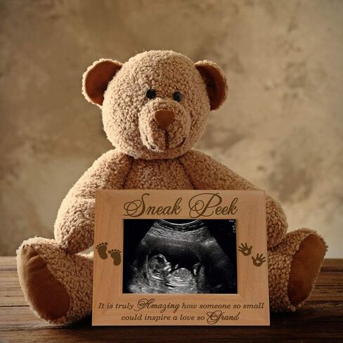 KATE POSH - إطار Sonogram Sneak Peek - خشب طبيعي منقوش، هدايا للأب الجديد، هدايا للأم الجديدة (3 1/2 × 5 أفقيًا) in Saudi Arabia