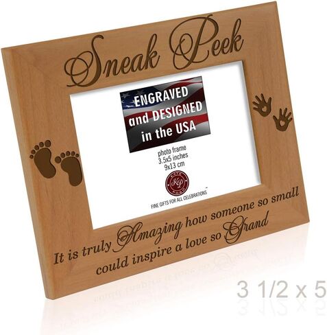 KATE POSH - إطار Sonogram Sneak Peek - خشب طبيعي منقوش، هدايا للأب الجديد، هدايا للأم الجديدة (3 1/2 × 5 أفقيًا) in Saudi Arabia