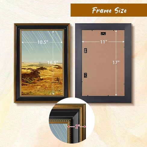 Golden State Art, 11x17 Picture Frame Without Mat to Display 11x17 Photo/Print/Poster Wall Mounting Horizontally and Vertically (Ornate Gold & Black Color, 1-Pack) in Saudi Arabia