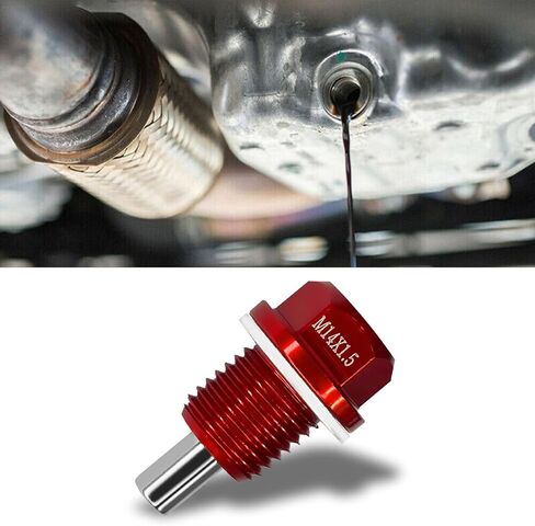 M14x1.5 سدادة تصريف الزيت المغناطيسية، طقم إصلاح قابس تصريف الزيت من الألومنيوم مع حشوات غسالة السحق، مسمار صامولة تصريف الزيت لمعظم سيارات فورد، جنرال موتورز، هيونداي، كيا، أكورد، سيفيك، أوديسي، الدراجات النارية (أحمر) in Kuwait