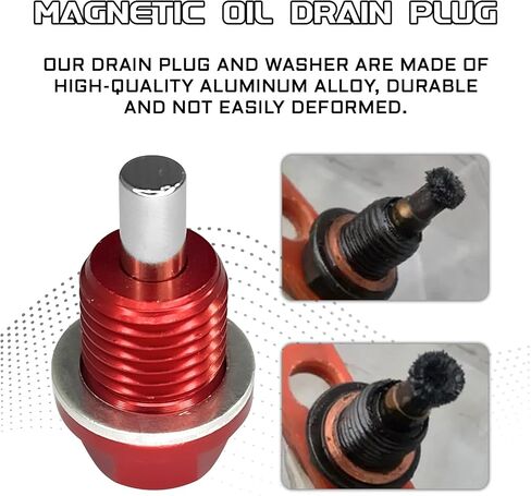 M14x1.5 سدادة تصريف الزيت المغناطيسية، طقم إصلاح قابس تصريف الزيت من الألومنيوم مع حشوات غسالة السحق، مسمار صامولة تصريف الزيت لمعظم سيارات فورد، جنرال موتورز، هيونداي، كيا، أكورد، سيفيك، أوديسي، الدراجات النارية (أحمر) in Kuwait