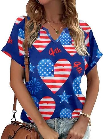 Oversized USA Shirt Patriotic Tshirt - Women American Flag Shirts 4th of July Tee Independence Day Casual Tee Tops in Saudi Arabia