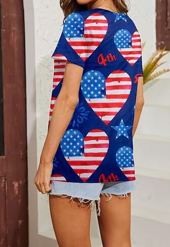 Oversized USA Shirt Patriotic Tshirt - Women American Flag Shirts 4th of July Tee Independence Day Casual Tee Tops in Saudi Arabia
