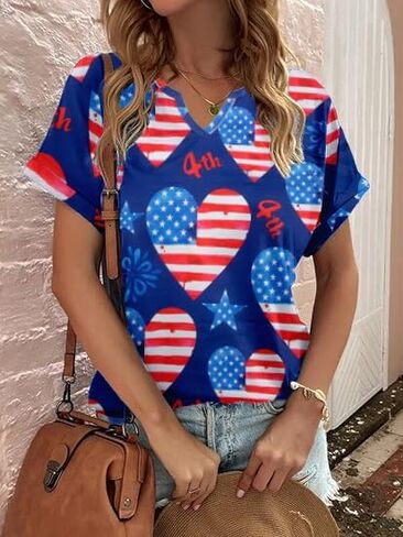 Oversized USA Shirt Patriotic Tshirt - Women American Flag Shirts 4th of July Tee Independence Day Casual Tee Tops in Saudi Arabia
