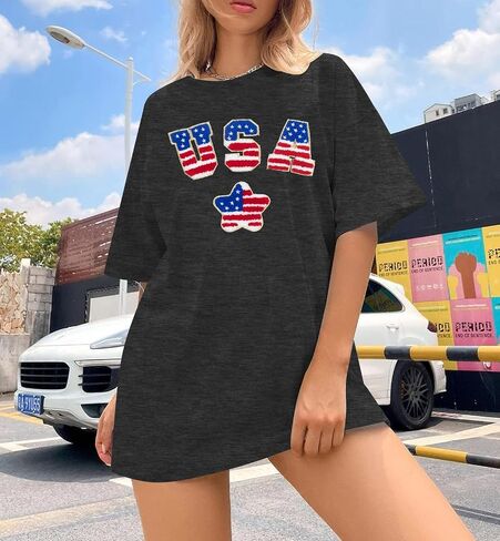 Oversized USA Shirt Patriotic Tshirt - Women American Flag Shirts 4th of July Tee Independence Day Casual Tee Tops in Saudi Arabia