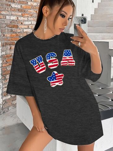 Oversized USA Shirt Patriotic Tshirt - Women American Flag Shirts 4th of July Tee Independence Day Casual Tee Tops in Saudi Arabia