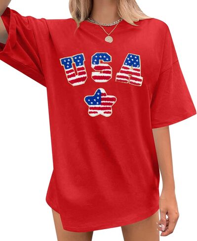 Oversized USA Shirt Patriotic Tshirt - Women American Flag Shirts 4th of July Tee Independence Day Casual Tee Tops in Saudi Arabia